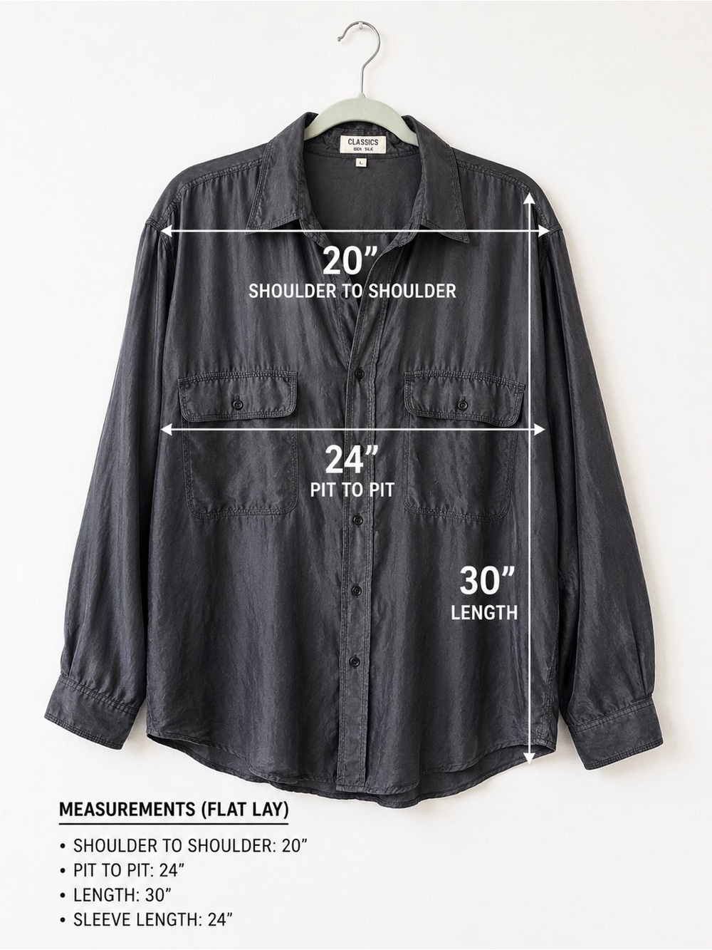 Vintage Classics 100% Silk Oversized Button-Up Shirt Black Large L Minimalist - Picture 2 of 9